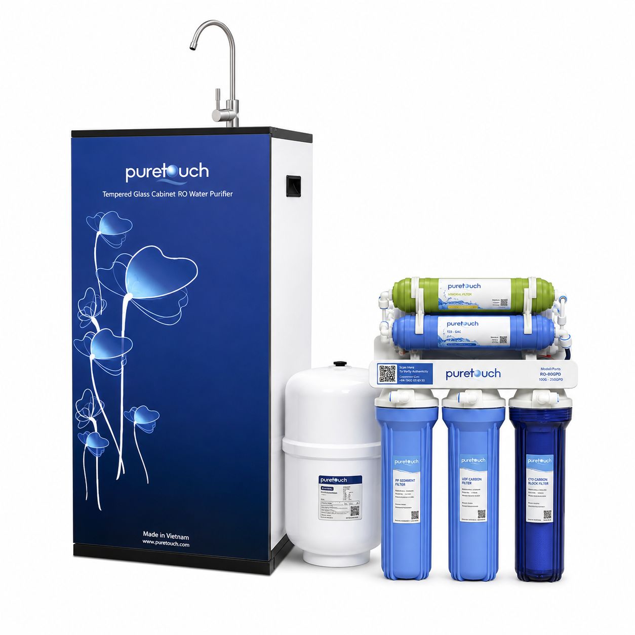 Puretouch PT-101 Blue Flower Cabinet RO Machine 7 Stages 100-GPD